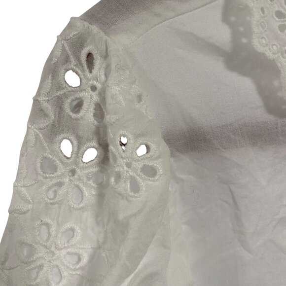 J. Crew Eyelet-Trim Ruffle Button Up White Shirt Size M - Picture 4 of 9